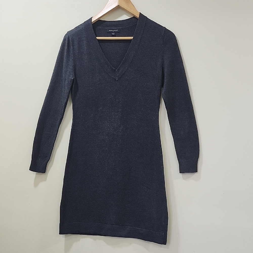 Banana Republic Charcoal Long Sleeve Dress Midi 60% Cotton 10% Rabbit Hair
